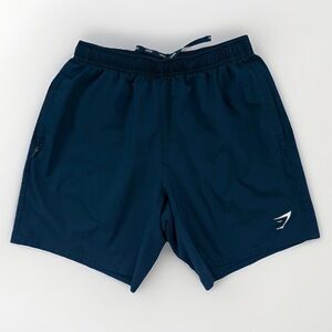 Gymshark Men's Small Navy Blue Athletic Shorts Elastic Waist Logo *Small Hole*